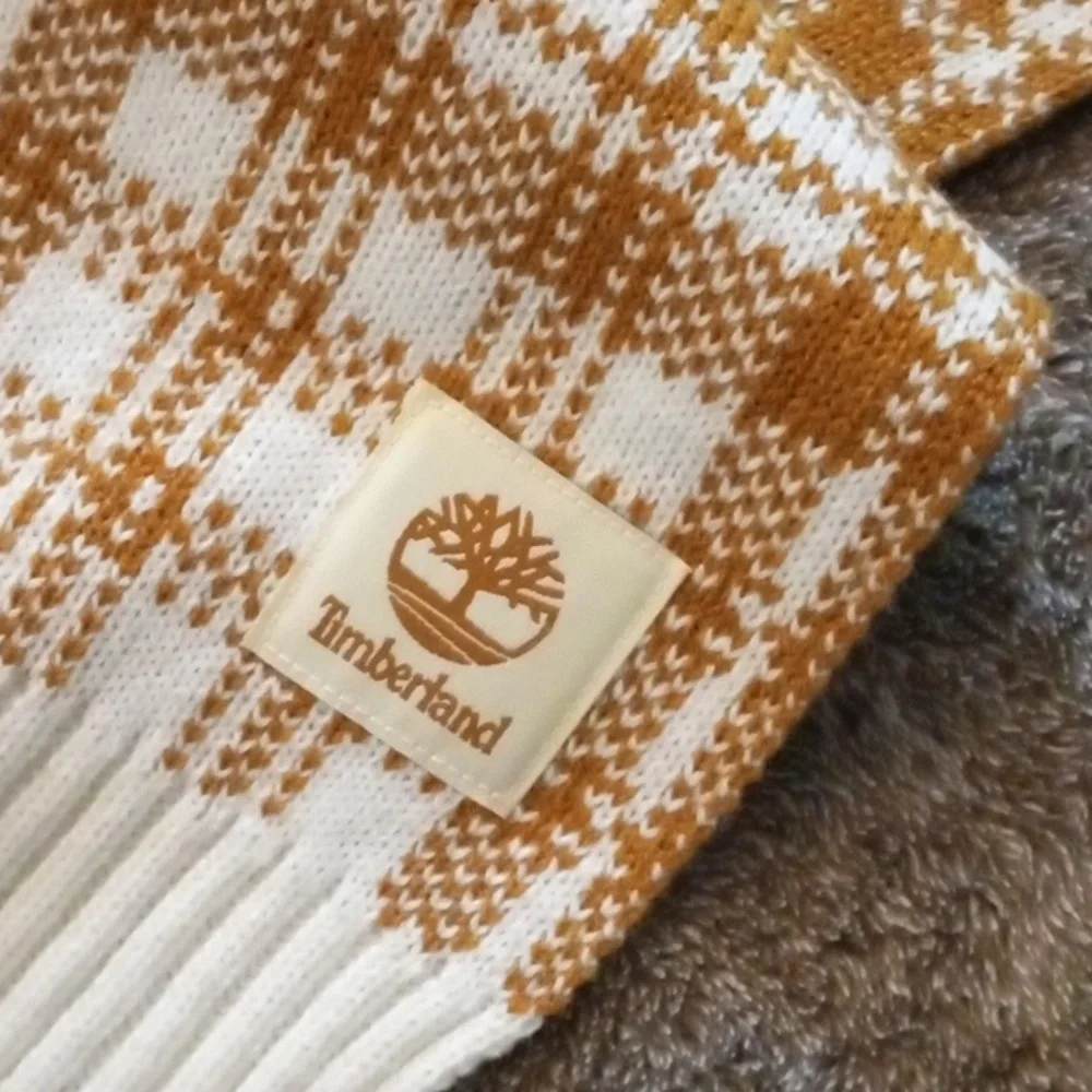 Timberland NWT buffalo plaid scarf brown and cream